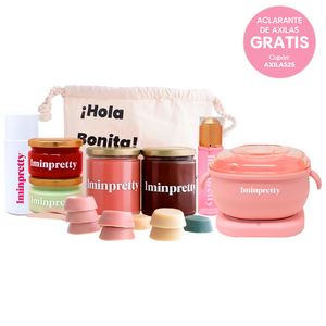 Kit 1minpretty: 2 tarros de cera + fundidor + refill + exfoliante + crema pepino + agua rosas + talco para depilar con envío gratis mx